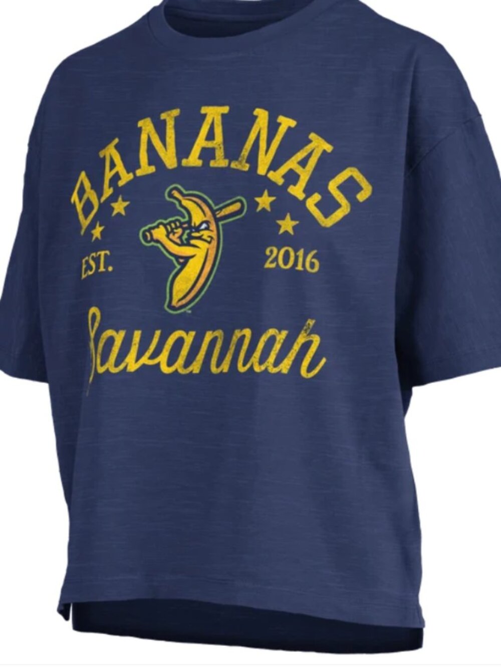 Savanah Bananas Women's Jade Motley Mid Rise Tee - Navy - Women's Size Small